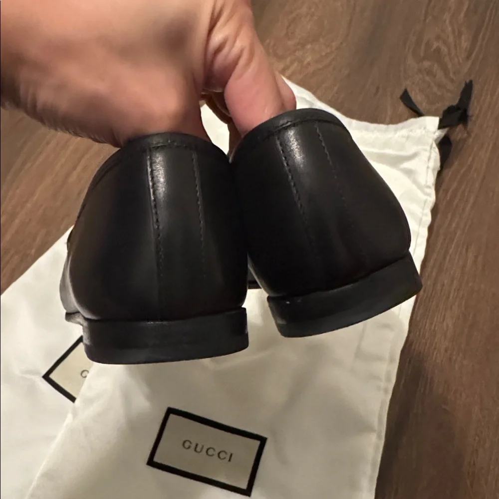 Gucci Jordaan Horsebit Black Leather Loafers | Classic Gucci Slip-On Size 37.5 - Picture 5 of 10